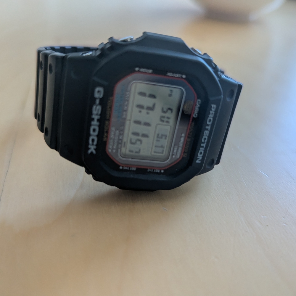 G-Shock Black Digital Square Resin Watch with Red Accent